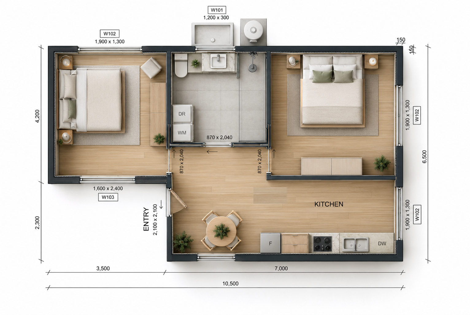 2 Bedroom floor plan